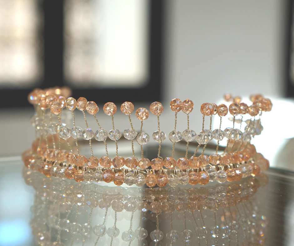 Couronne mariée Rose Saumon/Blanc, modèle cristal