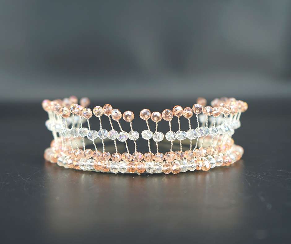 Couronne mariée Rose Saumon/Blanc, modèle cristal