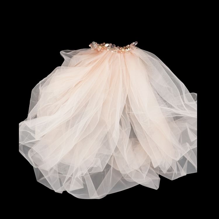 Voile couleur saumon pour mariée, modèle court