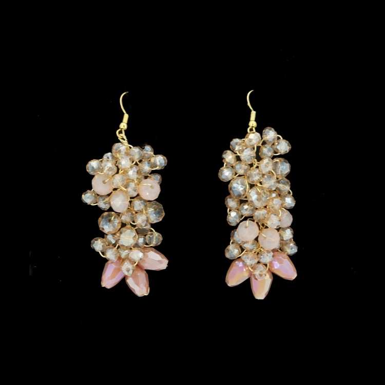 Boucles d'oreille pour mariée, couleur rose claire, modèle amas de per